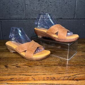 Born Brown Leather Wedge Sandals Criss Cross Straps Comfort Women’s 8